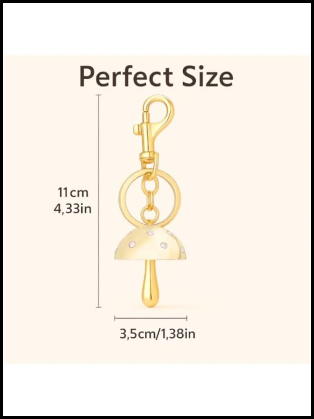 Cute Gold Mushroom Keychain Handbag Charm Car Mirror Purse Accessory Gift